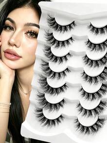Sibeuna 7 Pairs Fluffy Voluminous Cat Eye Style False Eyelashes, Faux Mink Lashes, Angel Lashes,Natural Strip Eyelashes, Suitable For Party, Daily Wear, Cat Eye Design,Beginner-Friendly - Black - View 1
