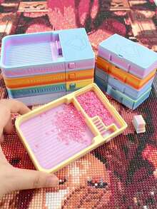 Stackable Diamond Painting Tray With Storage Box, Multi-Color Diamond Sorting Tray With Snap Lid, Leak-Proof Bead Storage Box, Diamond Painting Craft Tool Set, Rhinestone Storage Accessories, Handmade DIY Supplies - Sets - View 6