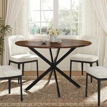 Mesa de comedor redonda, para café, 119,4 x 119,4 x 78,5 cm. |   Mesa Redonda de 47 Pulgadas para 4 a 6 Personas |   Diseño Industrial de Mediados de Siglo con Base de Metal Negro en Forma de X |   Mesa de Cocina que Ahorra Espacio para Cocina y Departamento |   Fácil de Armar - Marrón - Ver 7