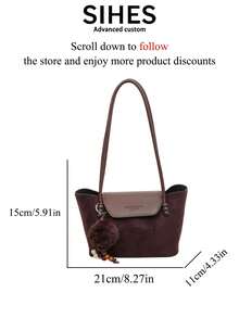1pc Solid Color Suede New Women's Backpack, Shoulder Bag, Fashion Large Capacity Bucket Bag, Magnetic Closure, Dual Handles, Suitable For Commuting, Shopping, Dating, Shopping - Coffee - View 5