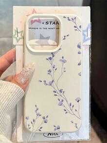 1件裝紫色花卉枝條美學圖案 磨砂荔枝紋理 全包防摔 TPU 時尚手機殼，適用 Apple 17 16 15 14 13 12 11 18 Pro Max S26/25/24/23/22/21 Ultra A56/55/54/53/52/51/33 系列，防指紋保護殼 - 彩色 - 查看 3