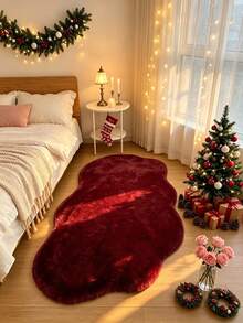 1pc Burgundy Cloud-Shaped Plush Rug, Asymmetrical Shaped Carpet, Red Festive And Gentle, Christmas Living Room Sofa Side Rug, Bedroom Soft Decor Atmosphere, Hand-Cut With 1-5cm Error, Suitable For Daily Use, Winter Plush Foot Mat, Christmas, Thanksgiving And New Year Decoration, Soft And Skin-Friendly, Bathroom Decor Mat, Small Rug, Carpet, Home Decor, Living Room Rug - Burgundy - View 2