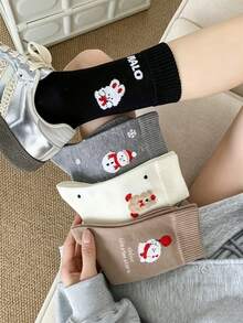 1/4/8 Pasang Kaos Kaki Bertema Manusia Salju Natal, Modis dan Serbaguna, Cocok untuk Semua Musim, Kaos Kaki Betis Tebal, Hangat, dan Nyaman - MultiWarna - View 1