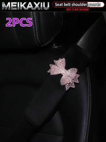 MEIKAXIU 1/2pcs Rhinestone Bling Mesh Bowknot Shoulder Strap Cover, Short Plush Car Seat Belt Shoulder Cover, Seat Belt Decoration, Car Decor Accessories For Women - Rhinestone Mesh Bow - View 22