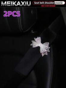 MEIKAXIU 1/2pcs Rhinestone Bling Mesh Bowknot Shoulder Strap Cover, Short Plush Car Seat Belt Shoulder Cover, Seat Belt Decoration, Car Decor Accessories For Women - Rhinestone Mesh Bow - View 24