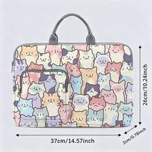 Women's Cute Cat Pattern Printed Laptop Bag/Storage Bag - Made Of Soft Fabric, Compatible With Various Laptop And Tablet Devices; Equipped With Outer Zipper Pocket And Fixed Handle, Large Capacity Storage, Balancing Protection And Portability, Suitable For Work, Study And Travel, Essential For Daily Commute - Grey - View 3