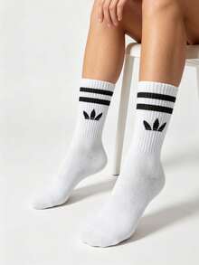 1/5/10/20 Pairs Women's Striped And Solid Color Mid-Calf Sports Socks, Couple Style, Breathable And Moisture-Wicking Casual Socks, Unisex, Suitable For Daily Wear, Sports Occasions And Campus Style, Random Color Assortment - Multicolor - View 6