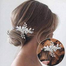 1pc Leaf Pattern Elegant Iron Hair Stick Bridal Wedding Hair Accessory For All Seasons - Silver - View 1