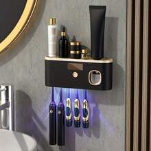 1 Smart Toothbrush Storage Rack, Bathroom Toothbrush Placement And Organization, With Automatic Toothpaste Dispenser - Wall Mounted, 5-Slot Storage, Durable Plastic, USB Rechargeable, Modern Bathroom Organization And Home Decoration - Multicolor - View 2