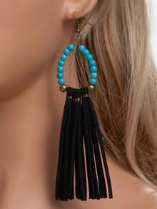 Bohemian Turquoise Pendant Tassel Earrings, Polyester Tassel Pendant With Alloy Hook, No Feathers, Versatile Accessory Suitable For Daily Wear And Gift Occasions, All Seasons - Multicolor - View 10