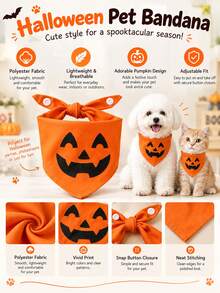 Soft Comfortable Polyester Pet Scarf, Autumn Decoration, Halloween Smiling Pumpkin Print, Dog Supplies, Suitable For Dogs And Cats To Wear Indoors Or Outdoors - Orange - View 5
