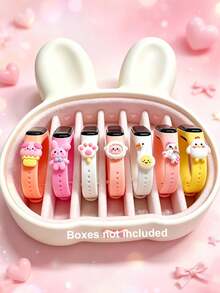8pcs/Set Unisex Student Children Animal Series Disposable Battery LED Touch Screen Electronic Watch, With Cute Cartoon Animal 3D Pendant Pattern--8 Colors Matching, Can Display Time And Date, Suitable For Birthday, Christmas, Holiday Gifts, Daily Wear, School, Sports, Girls' Gift - Multicolor - View 2