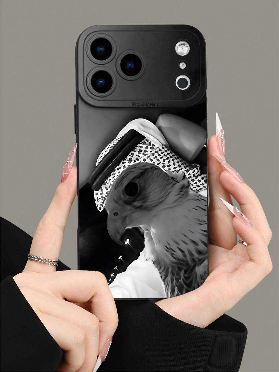 1pc 2D Printed Falcon Human-Like Pattern Popular Creative Premium Design, Waterproof Durable Dust-Proof Fashion Minimalist With Camera Protection Black Matte Full Coverage Protective Phone Case, Compatible With 18Pro/18Pro Max/17/17Pro/17Pro Max/16/15/14/13/12/11/Pro/ProMax/X/XR/XS/XSMAX/7/8/PLUS And Galaxy S20/S21/S22/S23/S24/S25/26PLUS ULTRA Series Models, Perfect Gift For Friends, Family, Girlfriend, Boyfriend, Holiday Gift - Black - View 1