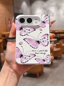 1pc Fashionable, Cute, Simple Skin Feel PC Material Butterfly Element Folding Phone Case, Can Protect And Prevent Falling For:SamsungGalaxy Z Fold 8/IPhoneDuo - White - View 4