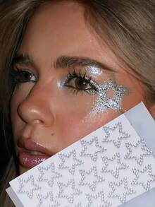 6/5/3/2/1 Sheets 10pcs Star Shaped Rhinestone Stickers, Silver Glitter Sequin Self-Adhesive Crystal Star Decals, Suitable For Face, Hair, Makeup, Body, Crafts, Festival Decoration - White - View 4