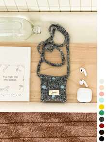 1pc Cute Plush Polka Dot Handmade Crochet Yarn Mini Crossbody Bag, Coin Purse, Earphone Bag For Women - Polka Dot Button Crossbody Earphone Bag - View 14