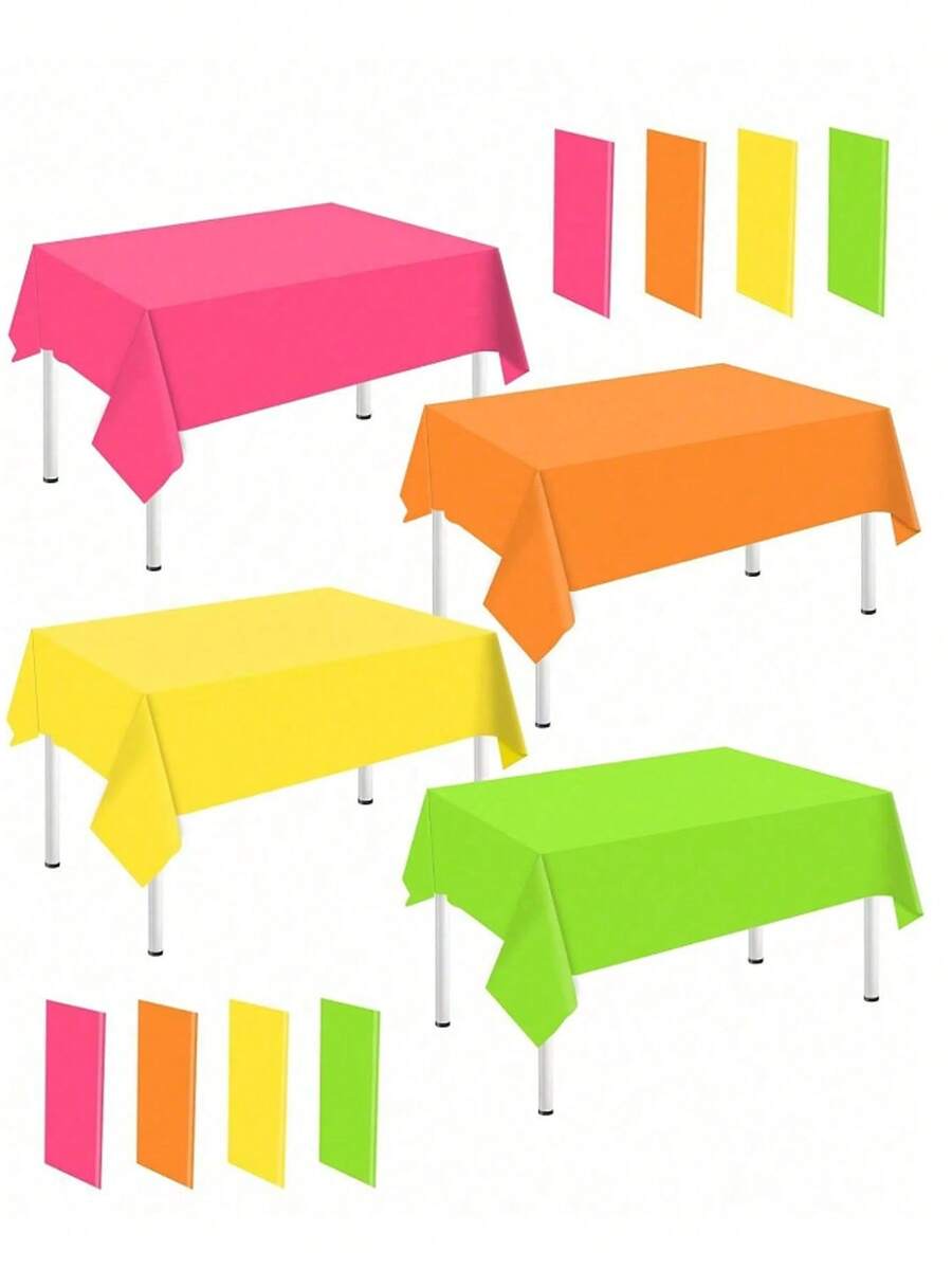 4pcs Neon Plastic Tablecloths Elegant Disposable Rectangular Table Covers Theme Rose Red Green Yellow Orange Suitable For Party Table Decor Wedding Birthday Graduation Halloween Easy To Clean Christmas>Decor - View 1