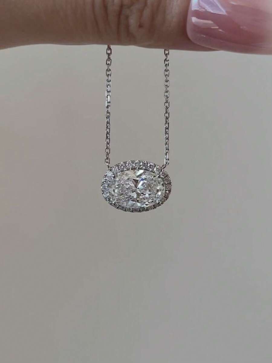 Kalung Liontin Telur Merpati untuk Wanita, Batu Permata Potongan Bunga Es, Berlian Karbon Tinggi, Desain Niche, Rantai Tulang Selangka Mewah Ringan - Kalung telur merpati - View 1