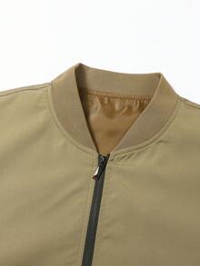 Men's Plus Size Solid Color Baseball Collar Jacket, Spring/Autumn - Khaki - View 5