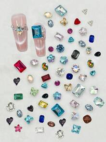 100pcs Mixed Random Heart-Shaped Round Mini Colorful Nail Rhinestones, Valentine's Day Heart-Shaped Nail Gems, Cute Elegant Nail Decoration, Nail Art Supplies - Multicolor - View 2
