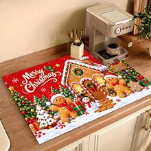1pc Christmas Absorbent Mat, Gingerbread Man Pattern, Kitchen Countertop Absorbent Drying Mat, Coffee Machine Mat, Pour-Over Coffee Pot Mat, Dish Drying Mat, Non-Slip Heat-Resistant Kitchen Mat, Dining Table Mat, Breakfast Mat, Washing Machine Mat, Home Kitchen Dining Table Coffee Shop Bar Decor Mat, Holiday Party Housewarming Gift - Multicolor - View 11