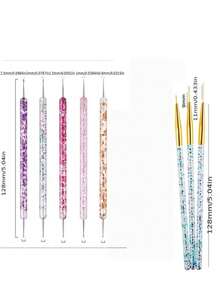 8Pcs Nail Art Tools Kit, Nail Dotting Pens And Fine Liner Brushes, Glitter Handle Design For Nail Pattern Drawing - Multicolor - View 6