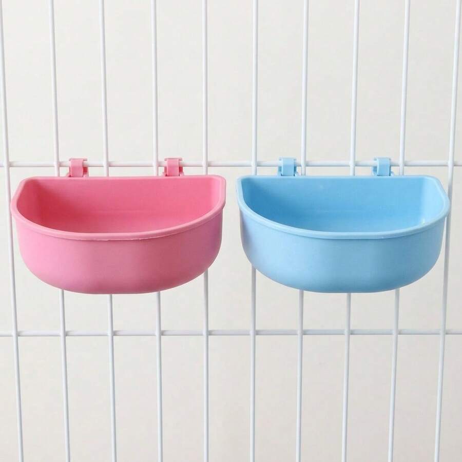 1/2 Set Hanging Pet Feeding Bowl Set, Blue And Pink Cage Mounted Food And Water Bowls For Small Animals, Rabbit Hamster Guinea Pig