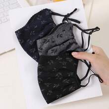 1pc Women's Rhinestone Decorated Floral Face Mask, Comfortable Soft Velvet Fabric Mask, Suitable For Daily Wear And Gatherings - Multicolor - View 5