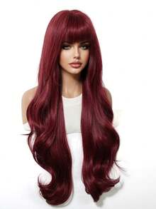 Topshe 26 Inch Natural Black Long Wavy Wig With Bangs, Pre-Styled Loose Curls, Heat-Resistant Synthetic Hair, Anti-Shedding And Anti-Tangling, Suitable For Festivals, Parties, Stage Performances And Daily Wear, Essential Fashion Wig For Women's Dating And Work - Multicolor - View 5