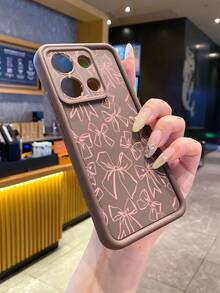 1pc Fashionable Bow Element Pattern Brown Thickened Diamond Sand Anti-Drop Anti-Shock Full Lens Protection Phone Case, High Protection, High Fashion, Suitable For Men And Women, Ideal Choice For Fashion Enthusiasts, Minimalist And Stylish, Compatible With Apple/ - Brown - View 5