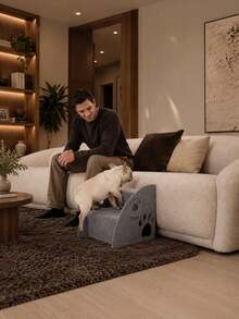 2-Step Dog Stairs For Bed And Sofa, Gray Felt Pet Steps With Paw Cutout Design, Indoor Climbing Aid For Small, Senior And Short-Legged Dogs - Multicolor - View 3