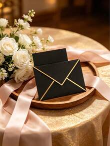 100pcs Invitation Envelopes, Wedding Invitations With Envelopes, Paper Envelopes, Western Style Gold Foil Double-Sided Printed C6 Envelopes, Size 13.5X18.5cm, Suitable For Graduation, Wedding, Birthday And Baby Shower - A - View 4