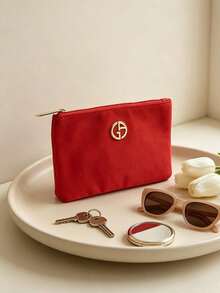 Armani Red Makeup Bag Embossed Logo Zipper Closure Large Capacity Travel Cosmetic Storage Bag With Handle Women's Beauty Storage Gift - Red - View 5