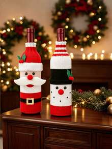 3pcs/6pcs Christmas Knitted Wine Bottle Covers, Santa Claus Snowman Reindeer Wine Bottle Decor, Holiday Table Party Gift Ornament - View 10