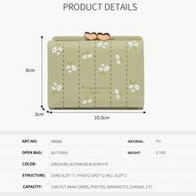 Women's Short PU Wallet, Fresh Floral Card Holder With Pearl Chain, Multi-Functional Coin Purse, Premium Cute Cartoon Card Holder - Multicolor - View 4