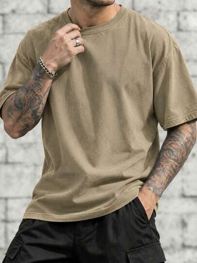 Camiseta de algodón puro de manga corta para hombre, color sólido, 180g, talla grande, apta para todas las estaciones, ideal para deportes al aire libre y viajes, excelente opción de regalo