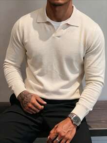 Men's Autumn/Winter Regular Shoulder Airplane Collar Long Sleeve Sweater, Business/Casual Style Top - Apricot - View 2