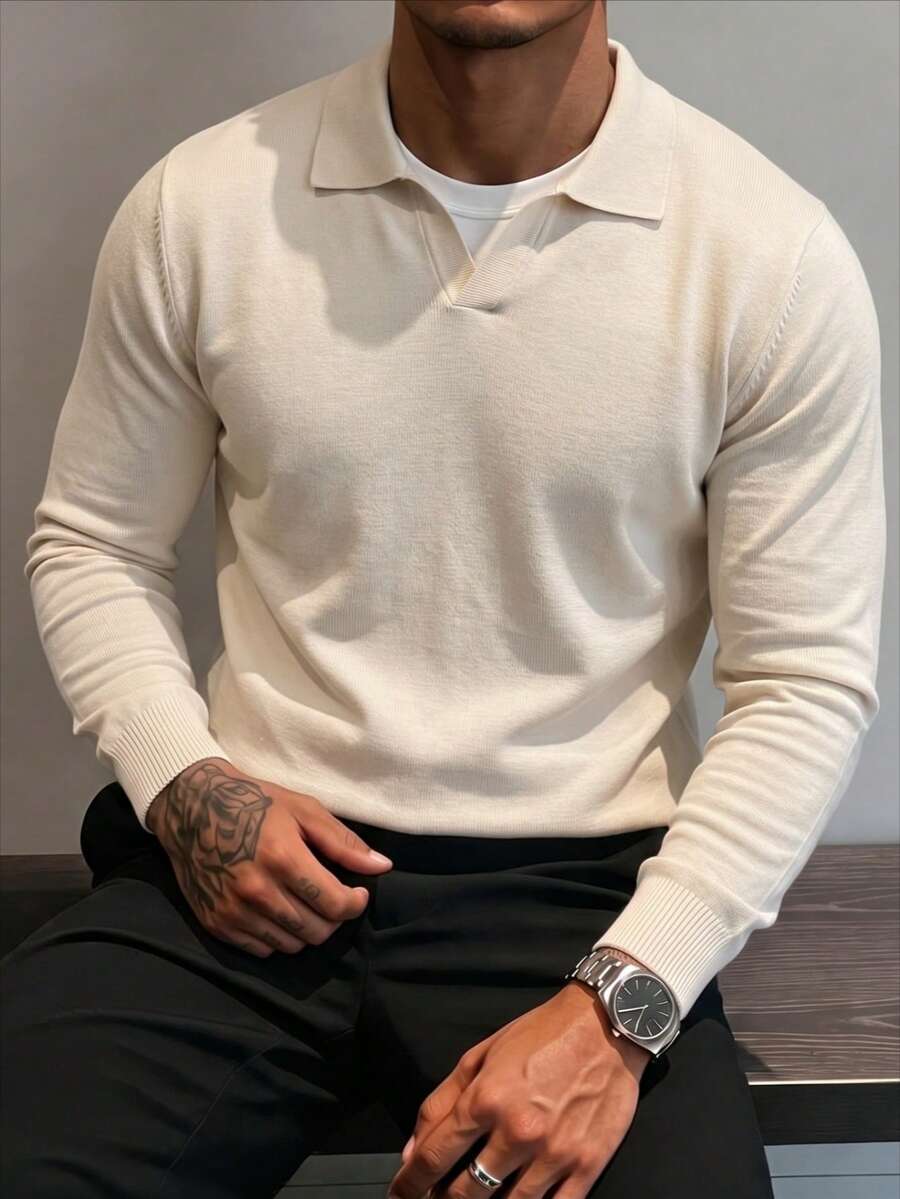 Men's Autumn/Winter Regular Shoulder Airplane Collar Long Sleeve Sweater, Business/Casual Style Top