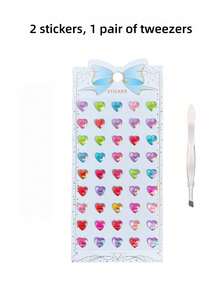 10pcs/5pcs/2pcs/1pc Holographic Laser Heart Large Face Sticker Set (Includes 1pc Tweezers), Rainbow 3D Heart Rhinestone Stickers, Music Festival Party Stage Eye Cheek Nail Self-Adhesive Decorative Stickers, Halloween Costume - Multicolor - View 10