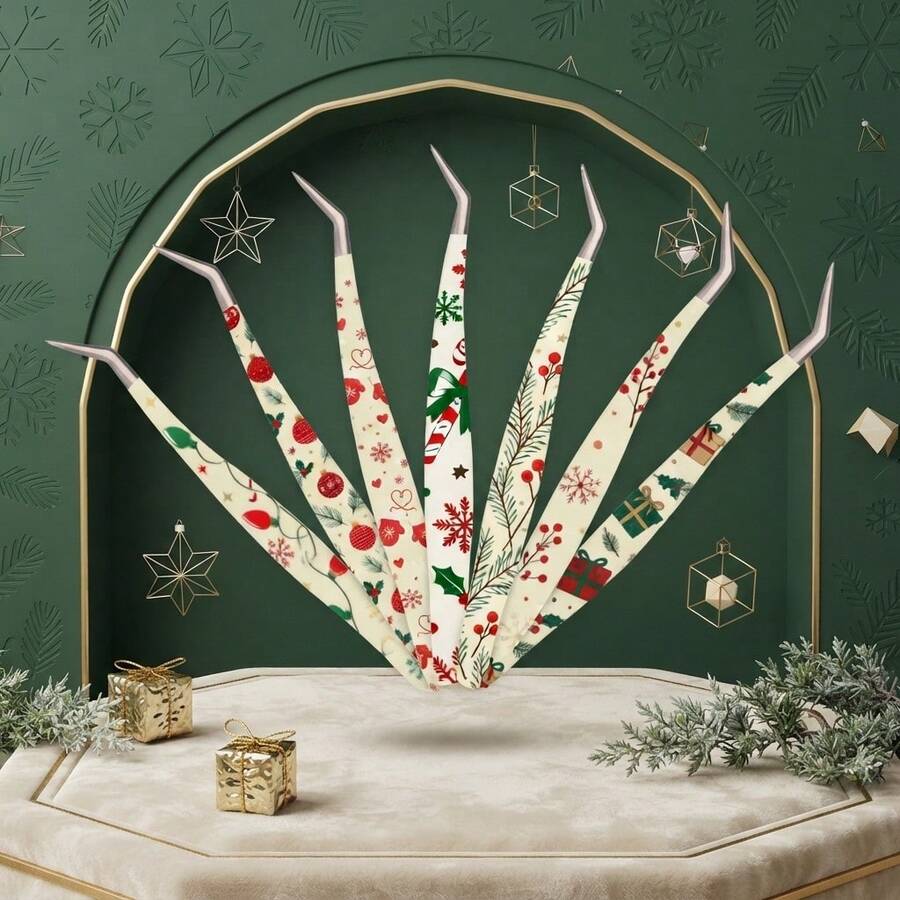 2026 NEW Christmas Design Lash Tweezers Volume Tweezers Private Label Strong Hold Smooth Serrated Eyelash Tweezers Strong Hold Precision Tweezers - Multicolor - View 1