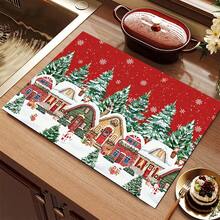 1pc Christmas Absorbent Mat, Christmas Town Pattern, Kitchen Countertop Absorbent Drying Mat, Coffee Machine Mat, Pour-Over Coffee Pot Mat, Dish Drying Mat, Non-Slip Heat-Resistant Kitchen Mat, Table Mat, Breakfast Mat, Washing Machine Mat, Home Kitchen Dining Table Coffee Shop Bar Decor Mat, Holiday Party Housewarming Gift, Christmas Holiday Gift! - Multicolor - View 11