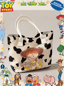 Miniso Disney Toy Story Jessie Call Me The Sheriff 帆布托特包，牛紋印花單肩手提包，適合日常使用 - 白色 - 查看 2