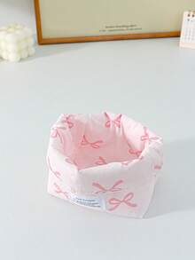 1pc Cute Bow Print Fabric Storage Basket Foldable Desktop Cosmetic Organizer Bin Portable Makeup Holder Box Small Sundries Accessories Storage Bucket - Multicolor - View 16