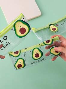 1pc Cartoon Avocado Large Capacity Pencil Case, Minimalist Transparent High-Value PVC Student Storage Bag, Cute Avocado Quicksand Stationery Bag, Student Learning Storage Supplies (Random Pattern Shipped) - One Size Fits All - View 4