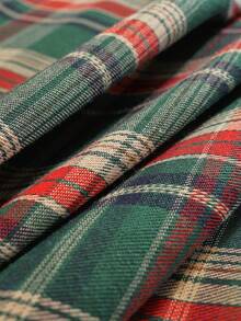 1pc Christmas Tablecloth With Ruffle Trim, Polyester Fabric, Red And Green Plaid Pattern, Rectangular/Square Tablecloth For Dining Room And Living Room Table Decor - Red and Green - View 2