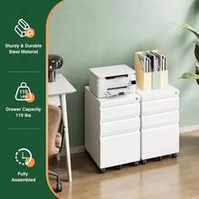 Archivador Móvil de Metal Blanco 44x37x62 cm |   Gabinete de 3 Cajones con Cerradura y Ruedas para Debajo del Escritorio |   Compatible con Carta Legal y A4 para Oficina en Casa |   Totalmente Ensamblado - Blanco - Ver 9