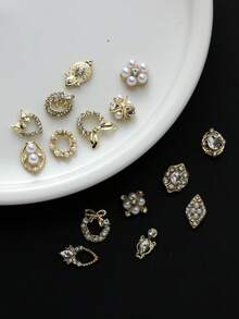 Autumn New Arrival 30PCS Gold Alloy Nail Charms, Mixed 3D Bow Heart Pearl Rabbit Flower Rhinestone Nail Art Decorations, Luxury Metal Nail Studs For DIY Manicure - Multicolor - View 9