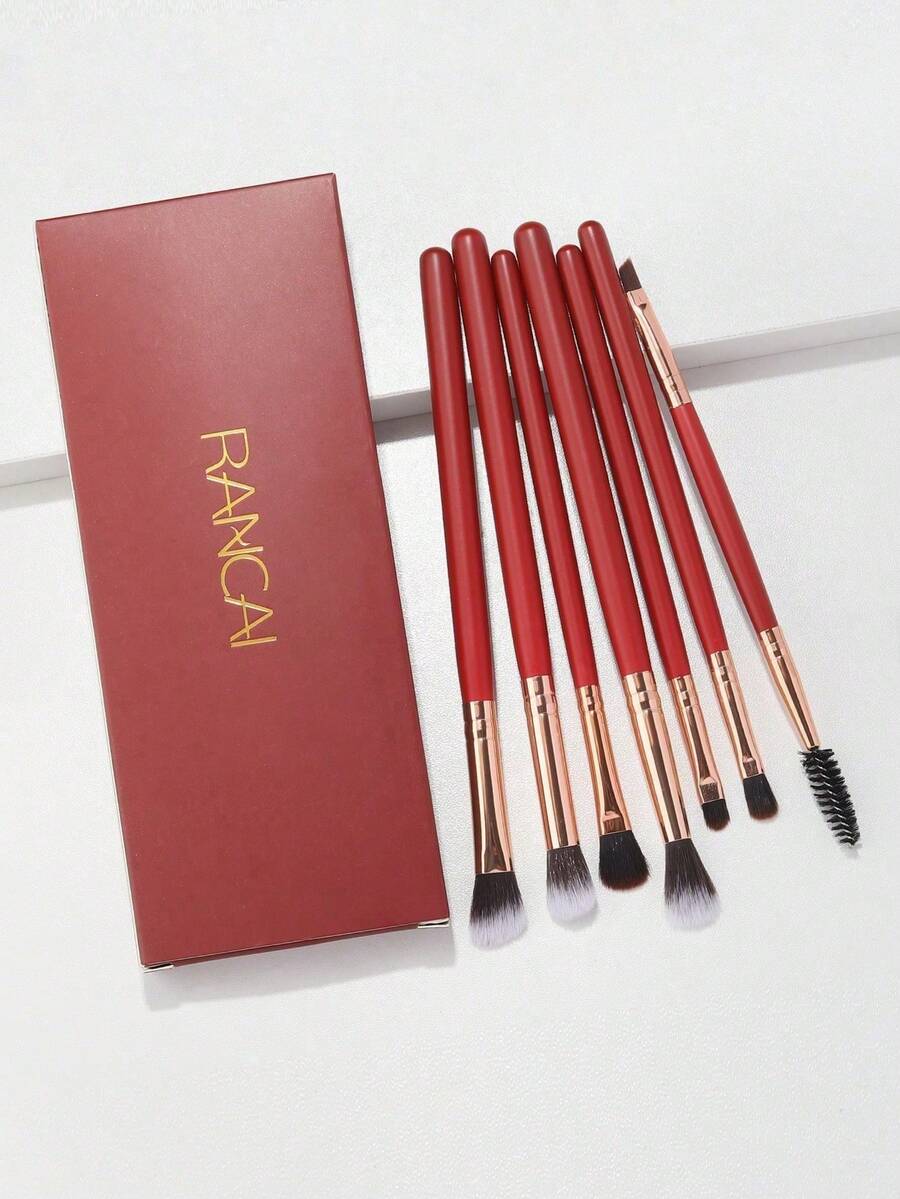 7Pcs Professional Eye Makeup Brush Set,Precision Cosmetic Brushes For Eyeshadow Blending, Eyeliner & Eyebrow Grooming - Red - View 1