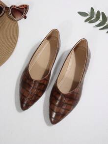 Bow Decor Pointed Toe Faux Suede Flat Shoes, Elegant Slip‑On Ballet Flats For Daily Wear - Brown - View 7