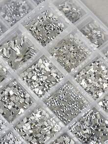 24-Grid Mini White Small Flat-Bottom Mixed Color Asymmetrical Nail Art Rhinestones - White - View 5